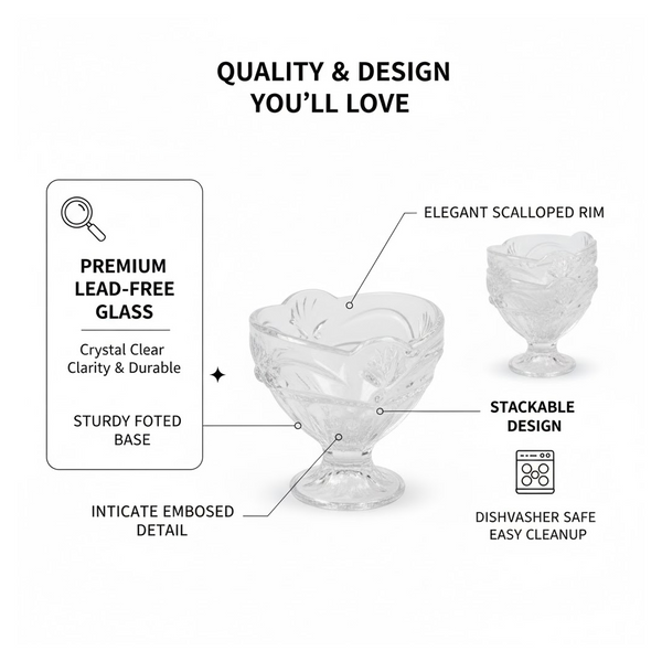 Glass Ice-Cream Cup Set, Home & Kitchen Serving or Dessert Cup (6 Pcs Set)