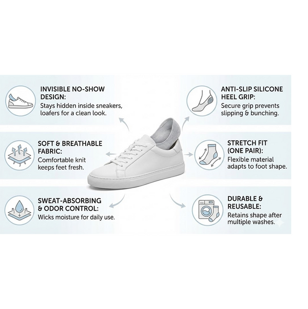 No-Show Liner Socks with Anti-Slip Heel Grip  (1 Pair)